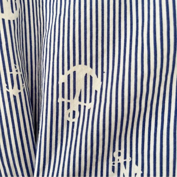 Chloe + Rene Blue White Pinstripe Collared Anchor Motifs Midi Shirtdress Dress - Picture 5 of 10
